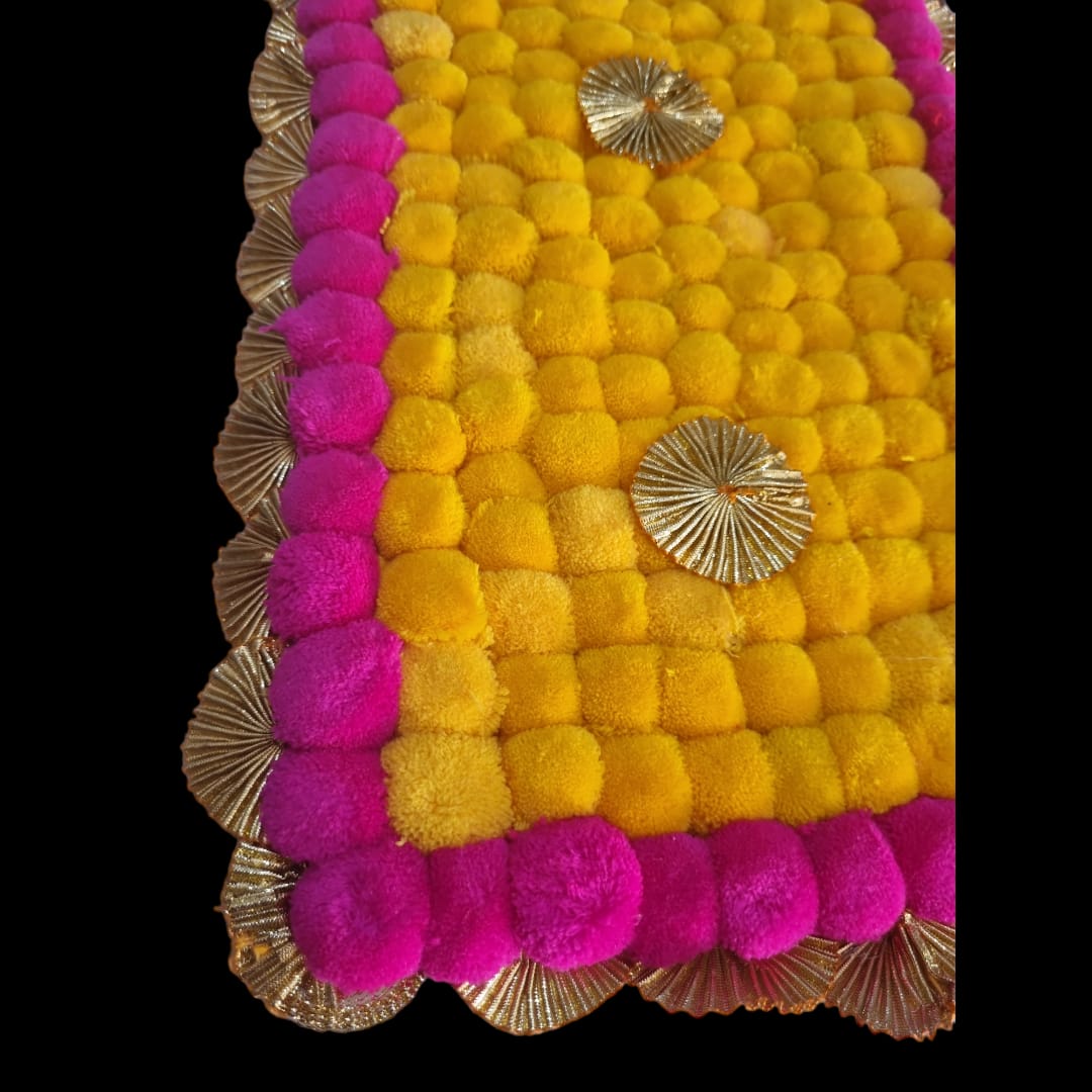 Yellow With Pink Designer Pom Pom Mat 11x21 (in Inch)