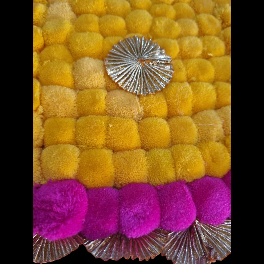 Yellow With Pink Designer Pom Pom Mat 11x21 (in Inch)