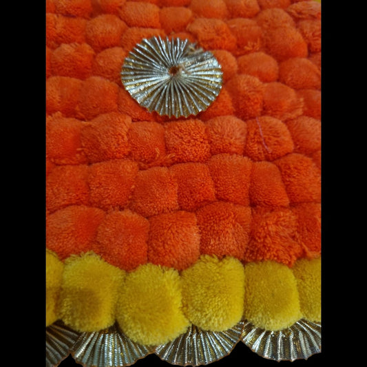 Orange With Yellow Designer Pom Pom Mat 11x21 (in Inch)