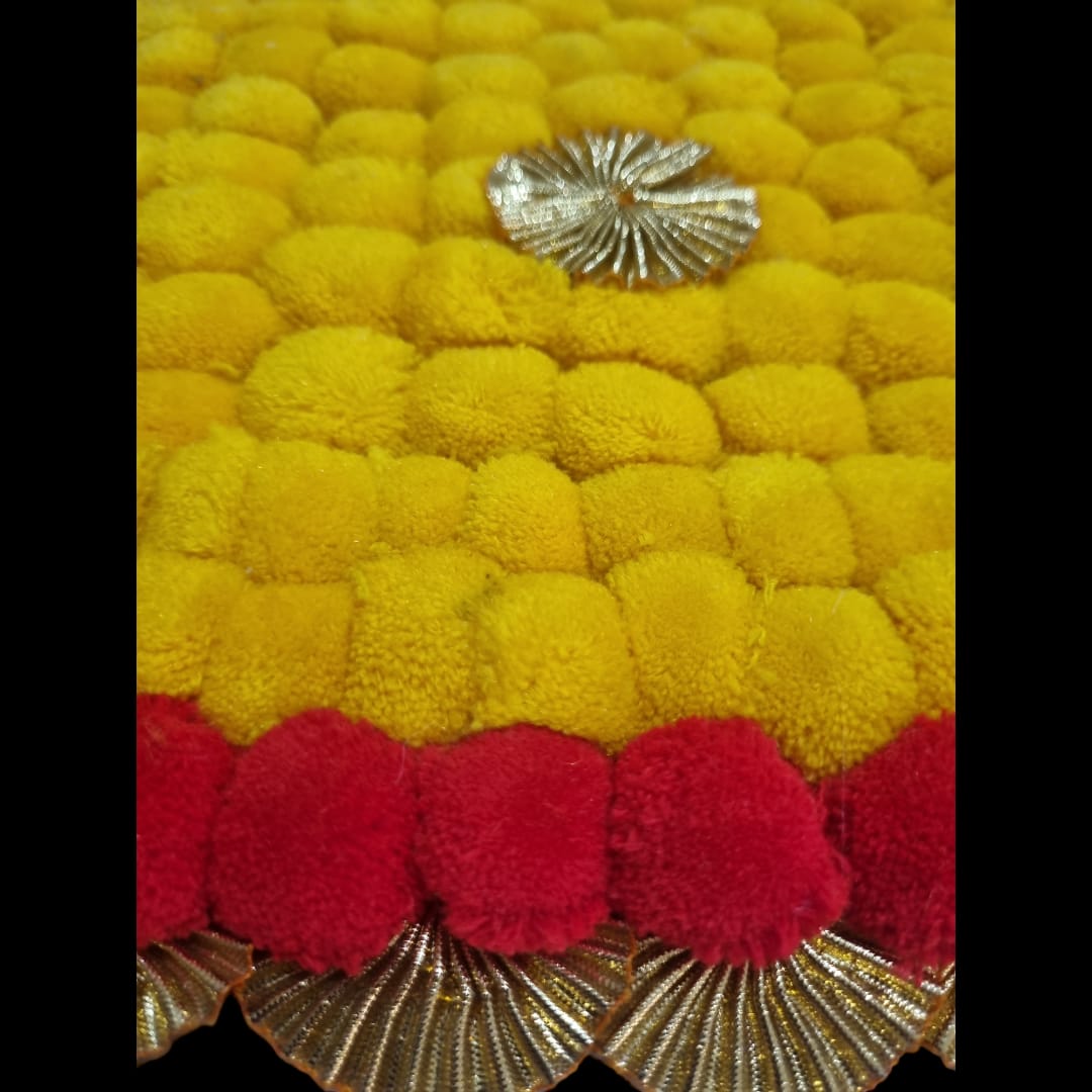 Yellow With Red Designer Pom Pom Mat 11x21 (in Inch)