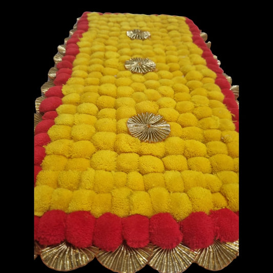 Yellow With Red Designer Pom Pom Mat 11x21 (in Inch)