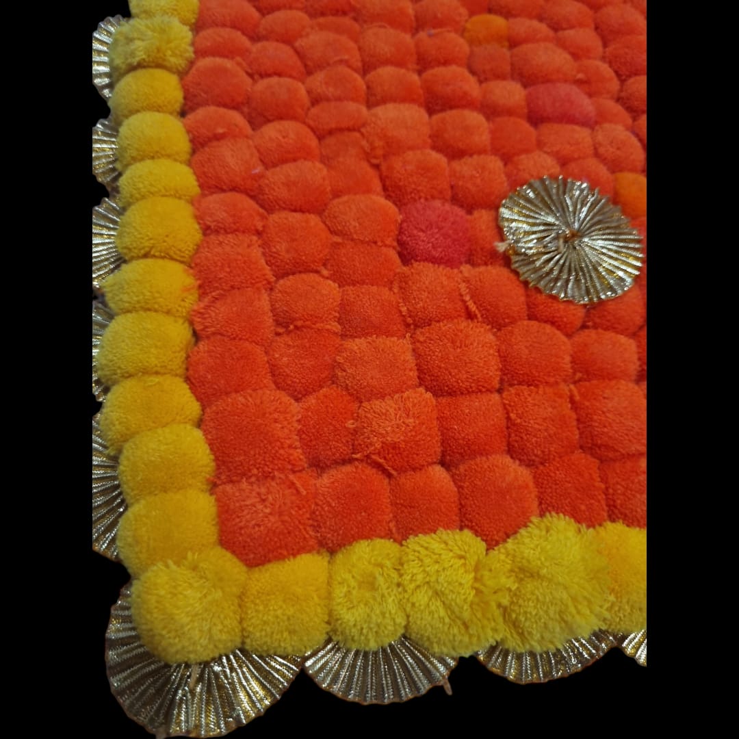 Orange With Yellow Designer Pom Pom Mat 13x23 (in Inch)