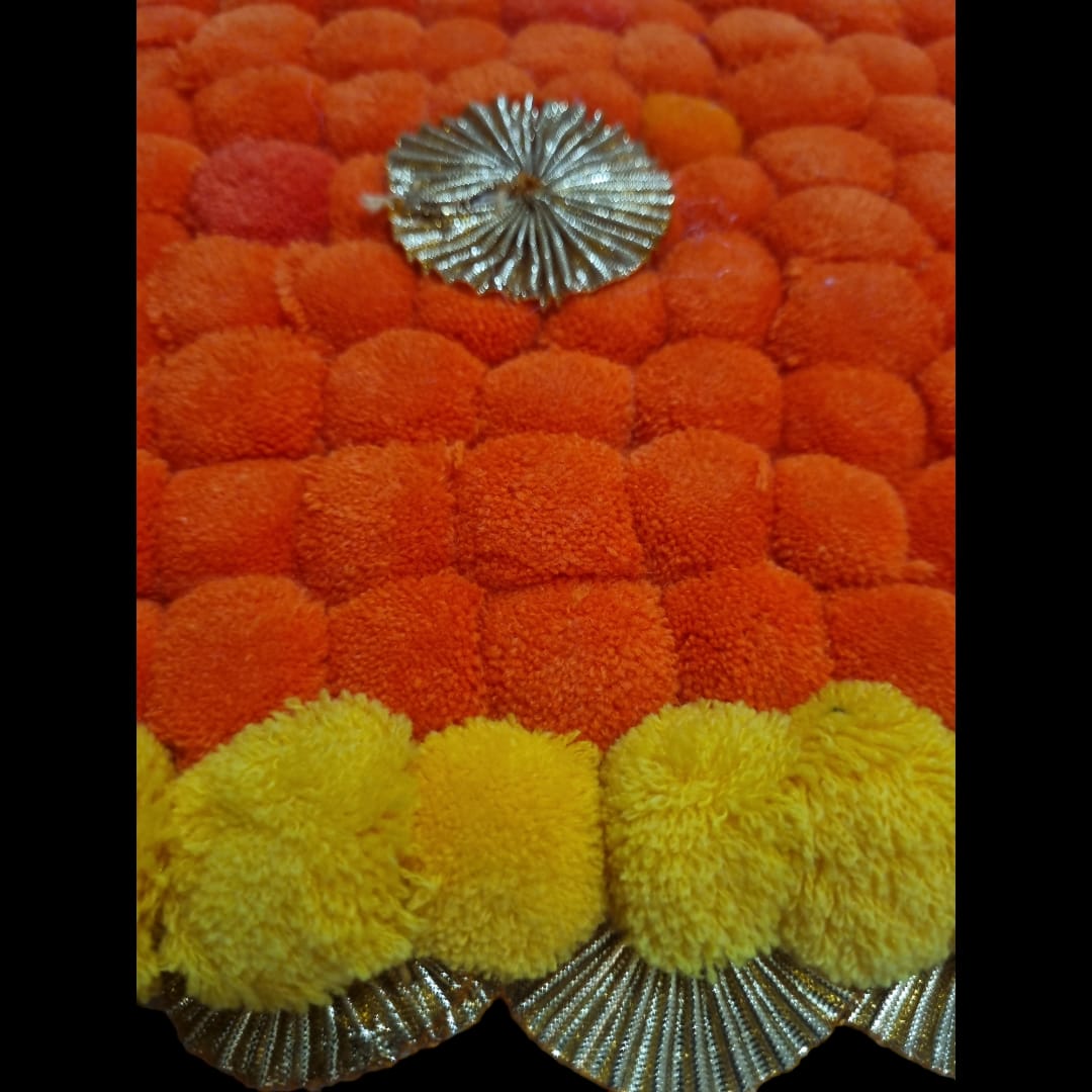 Orange With Yellow Designer Pom Pom Mat 13x23 (in Inch)