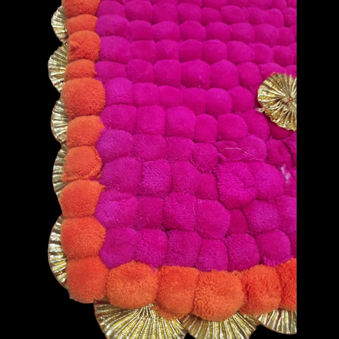 Dark Pink With Orange Designer Pom Pom Mat 14x24 (in Inch)