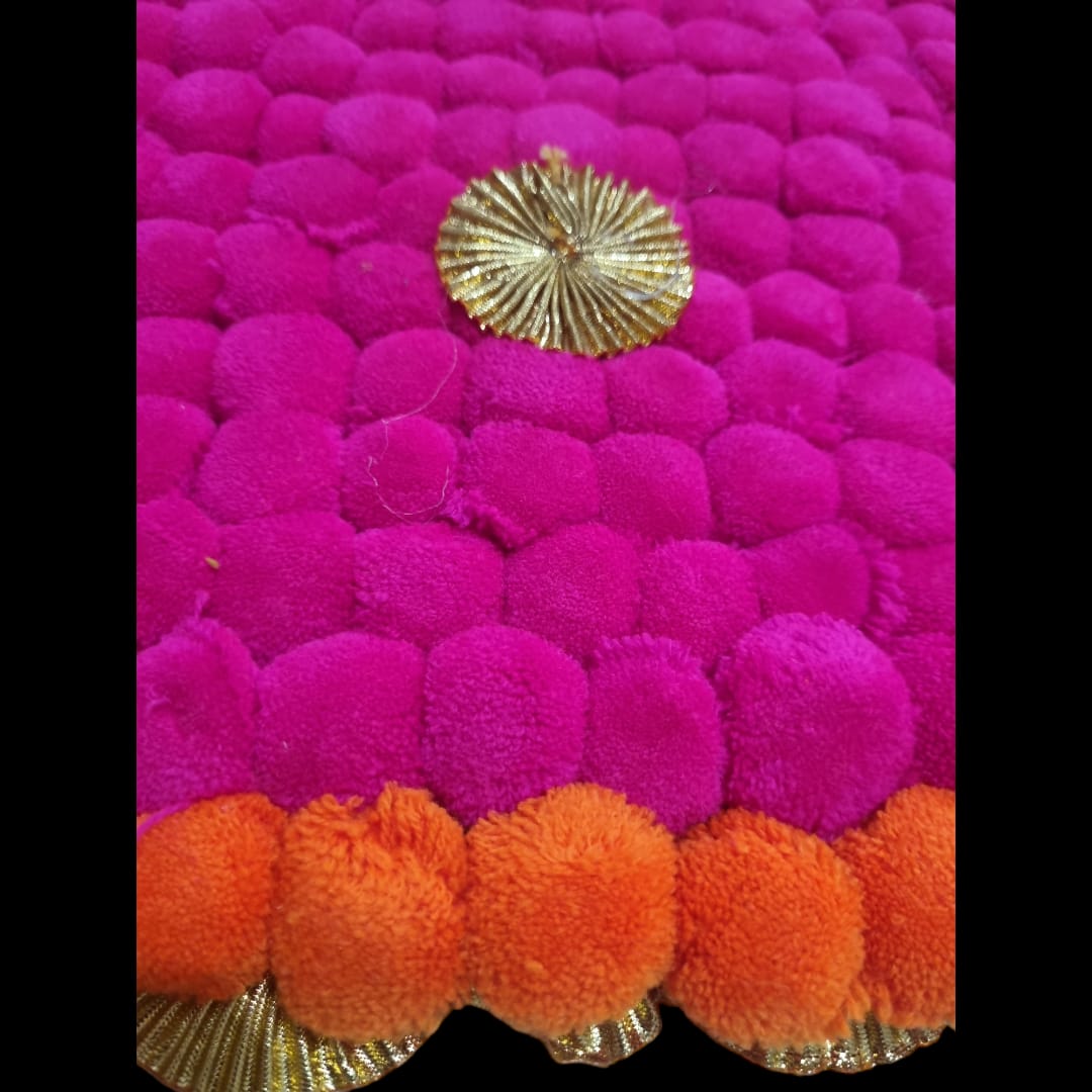 Dark Pink With Orange Designer Pom Pom Mat 14x24 (in Inch)