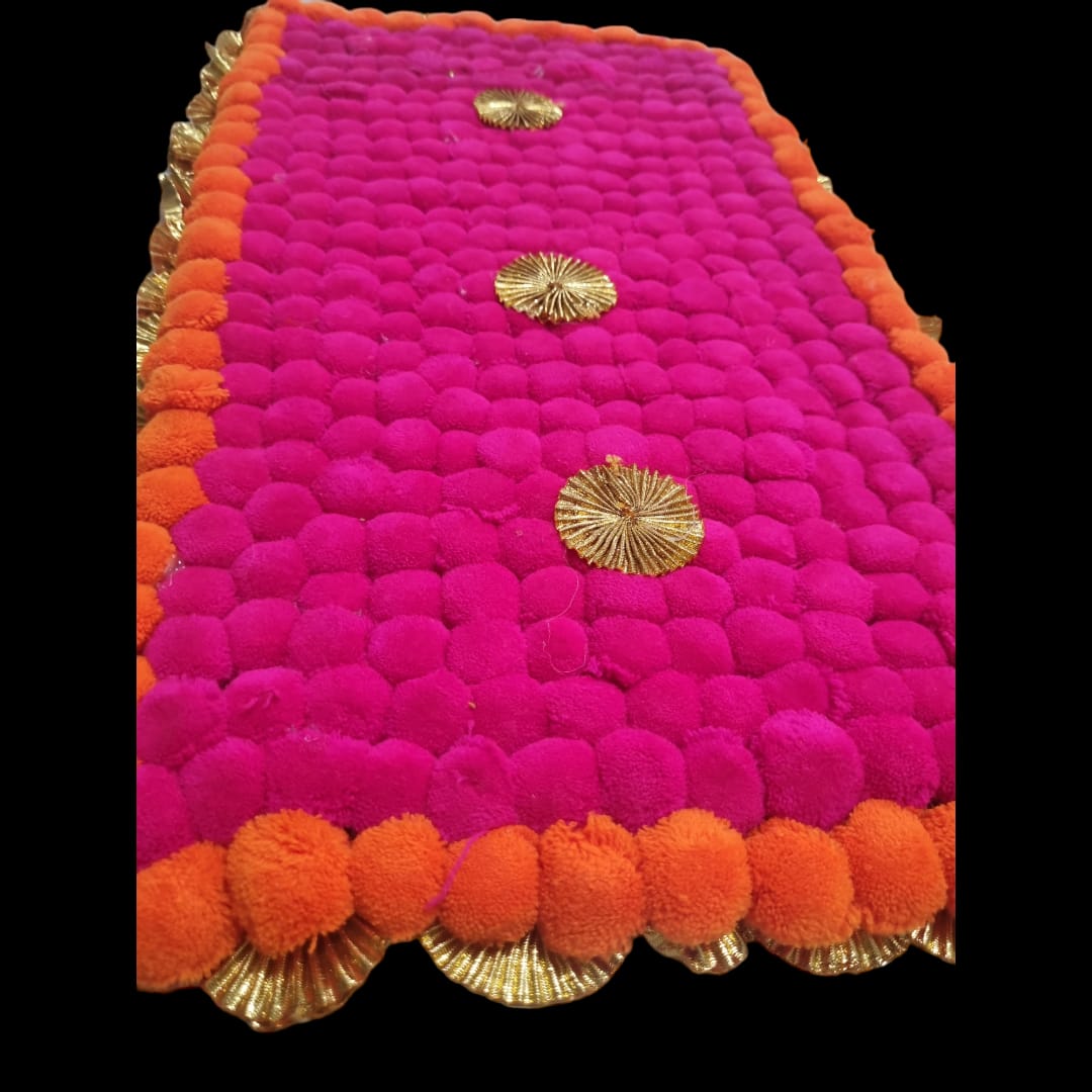 Dark Pink With Orange Designer Pom Pom Mat 14x24 (in Inch)