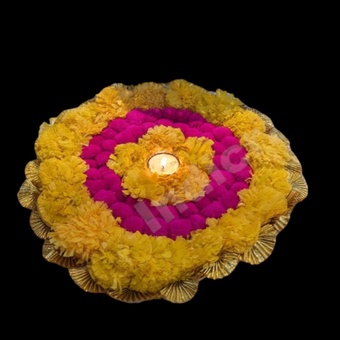 Yellow Pink  Pom Pom Circle Tealight Holder