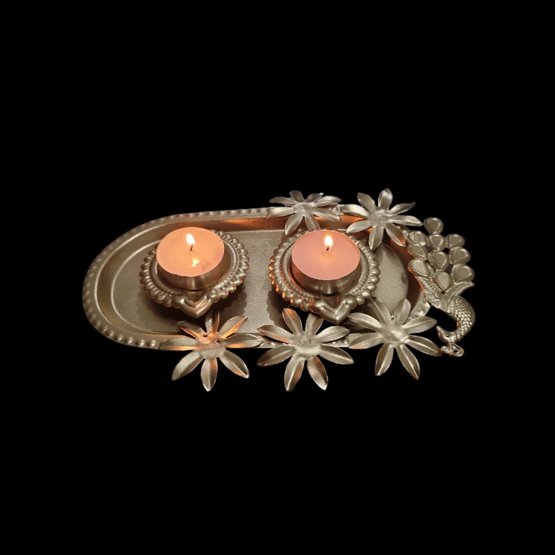 Peacock with Lotus TeaLight Holder