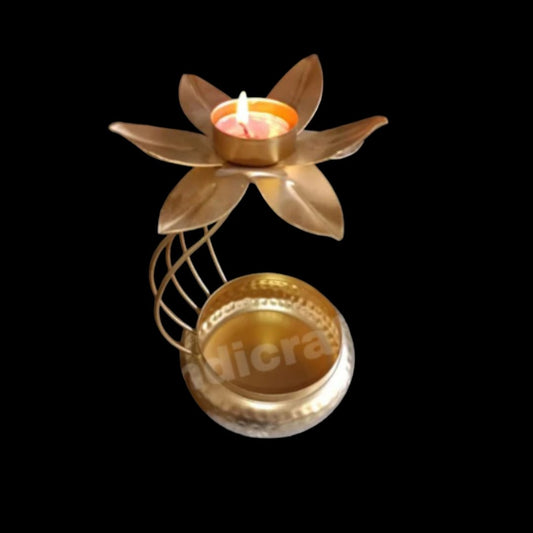 Metal Urli with Candle Holder in a Lotus Shape Used For Home Decor or Home Puja