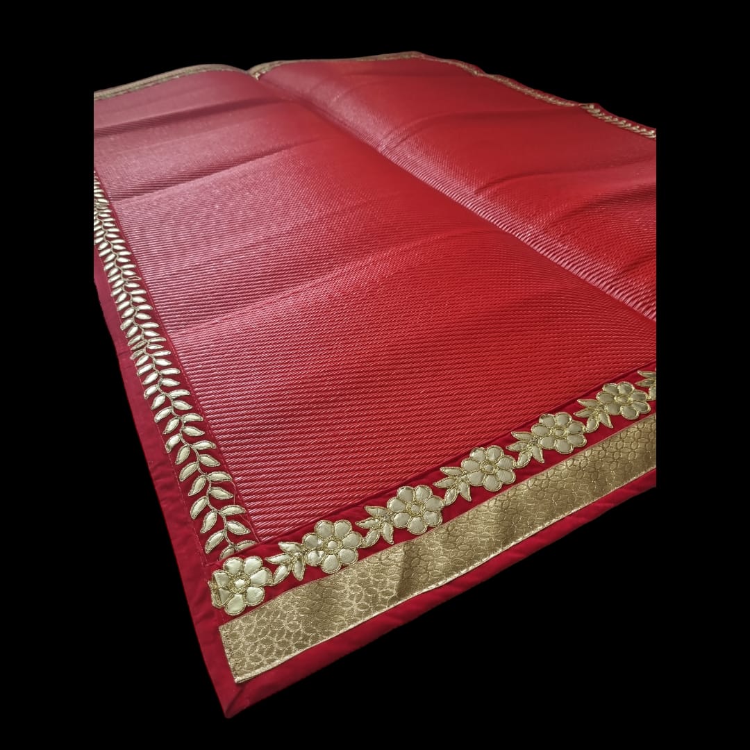 Red Nylon Handmade Chatai/Mat with Red & Golden sequins work on the Trim/Lace 72x48 (in inch)