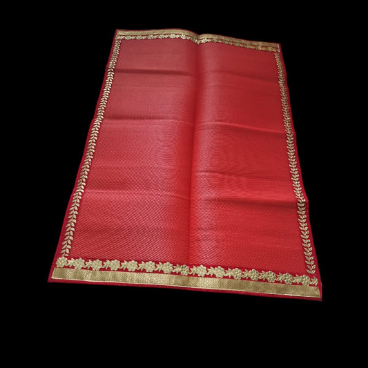 Red Nylon Handmade Chatai/Mat with Red & Golden sequins work on the Trim/Lace 72x48 (in inch)