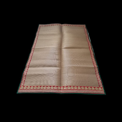 Golden Nylon Handmade Chatai/Mat with Green, Red & Golden sequins work on the Trim/Lace 72x48 (in inch)
