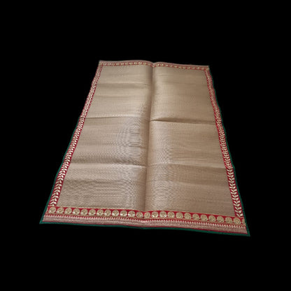Golden Nylon Handmade Chatai/Mat with Green, Red & Golden sequins work on the Trim/Lace 72x48 (in inch)