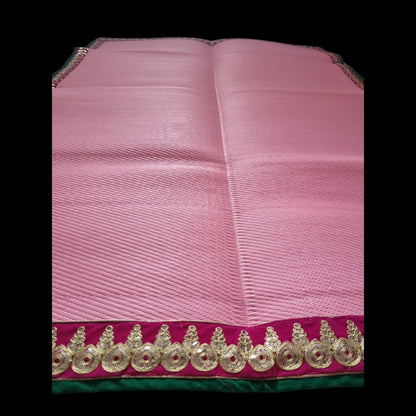Pink Nylon Handmade Chatai/Mat with Green, Red & Golden sequins work on the Trim/Lace 72x48 (in inch)