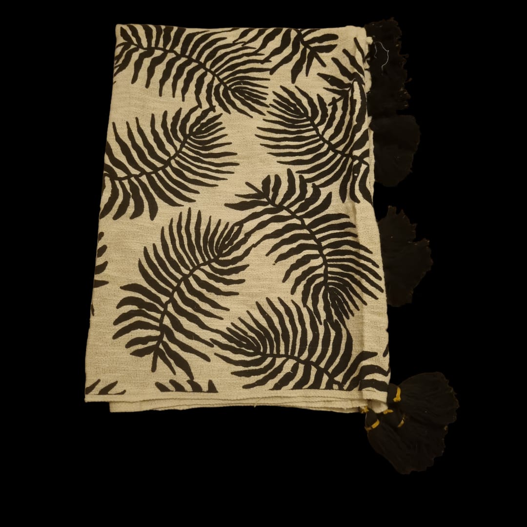 White With Black Leaf Throw