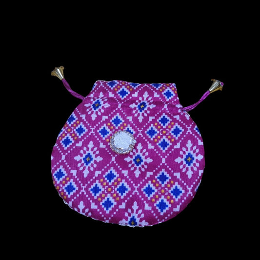 Pink patola potli Women's Embroidered Clutch Purse Potli Bag Pouch Drawstring Bag Purse Potli Bag Pouch Wedding Favor Return Gift For Guests.
