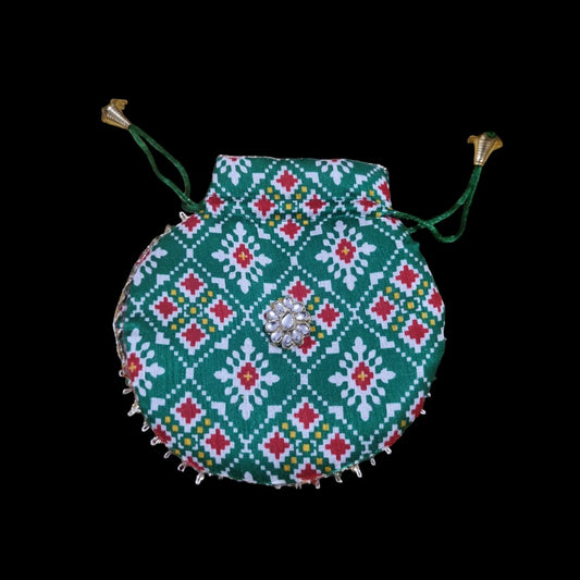 Pink patola potli Green patola potli Women's Embroidered Clutch Purse Potli Bag Pouch Drawstring Bag Purse Potli Bag Pouch Wedding Favor Return Gift For Guests.