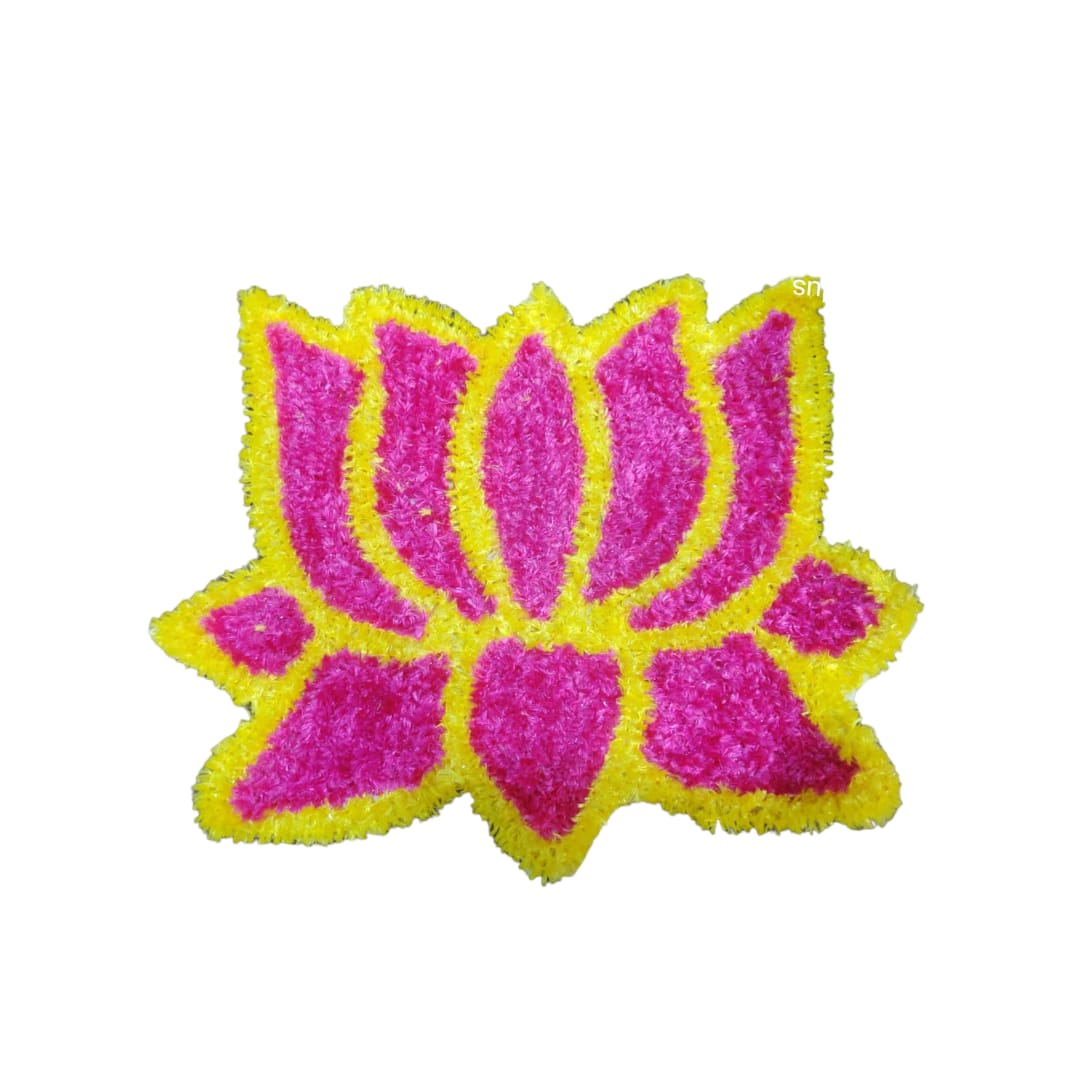 Pink with Yellow Lotus Rangoli Mat 2 Ft