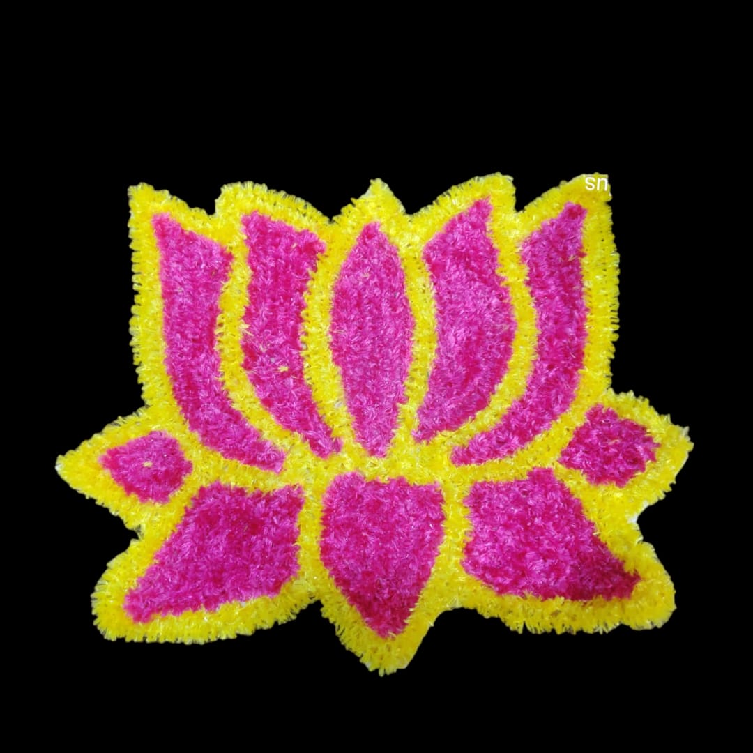 Pink with Yellow Lotus Rangoli Mat 2 Ft