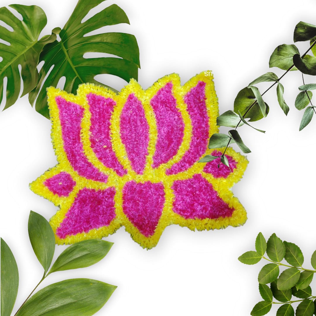 Pink with Yellow Lotus Rangoli Mat 2 Ft