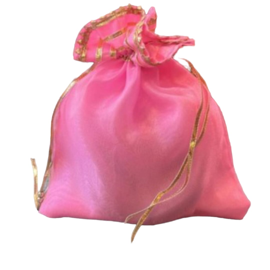 Pink with Golden Lace Gift Bag Jewellery/ Gift Potli