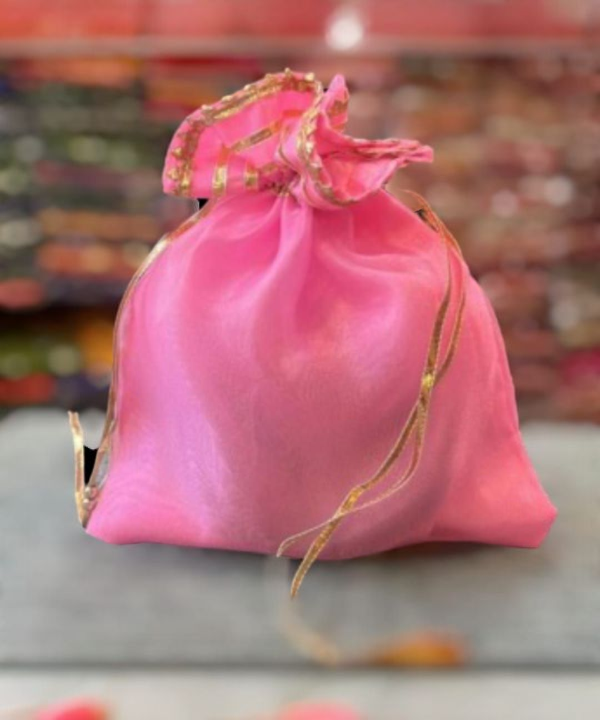 1 Pc Pink with Golden Lace Gift Bag Jewellery/ Gift Potli