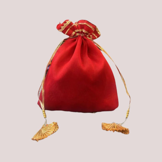 1 Pc Red with Golden Lace Gift Bag Jewellery/ Gift Potli