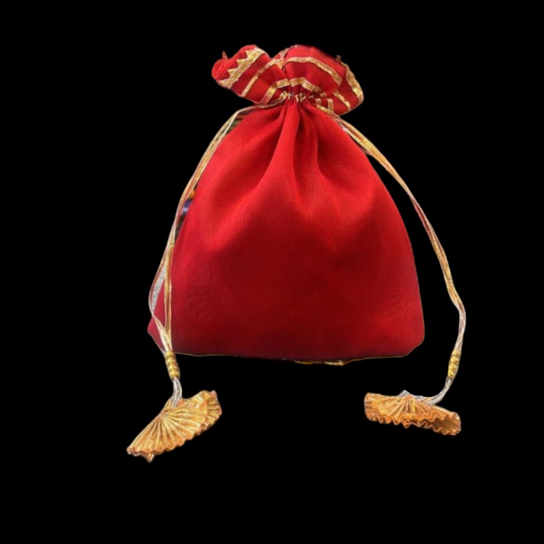 1 Pc Red with Golden Lace Gift Bag Jewellery/ Gift Potli