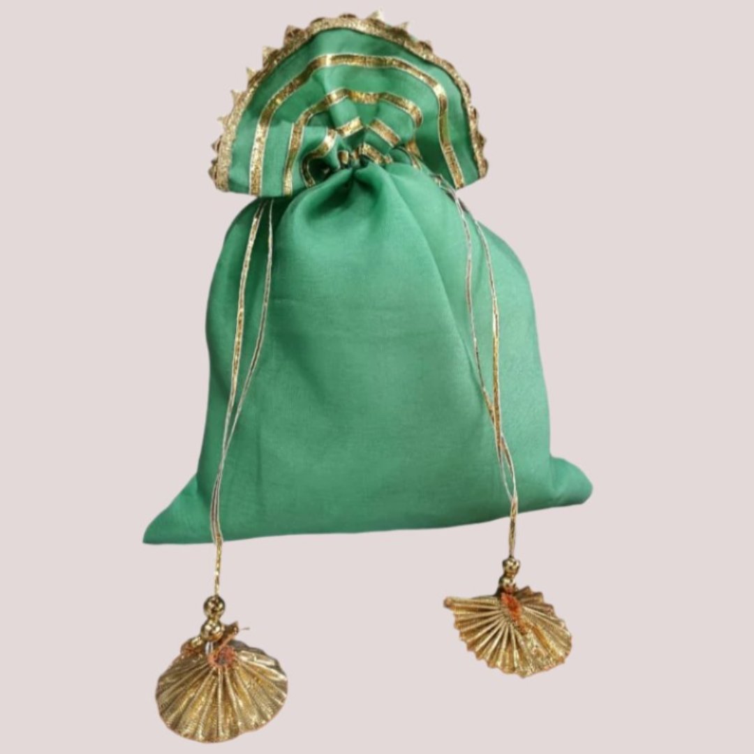 1 Pc Light Green with Golden Lace Potli