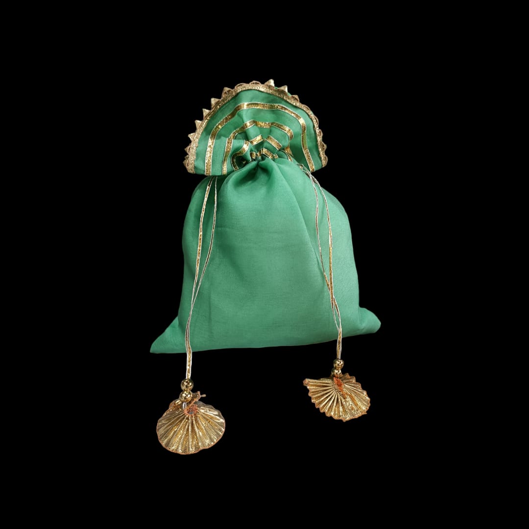 1 Pc Light Green with Golden Lace Potli