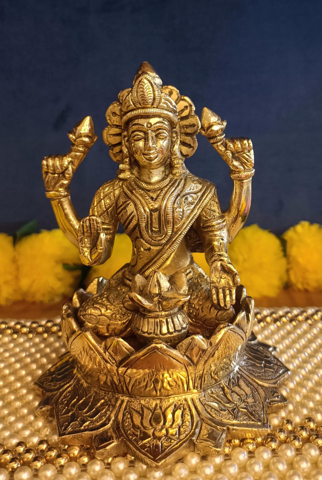 Lakshmi ji on Lotus Brass Statue