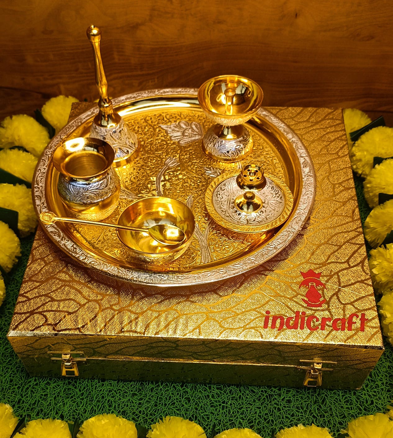 Gold & Silver Meenakari Pooja Thali Set