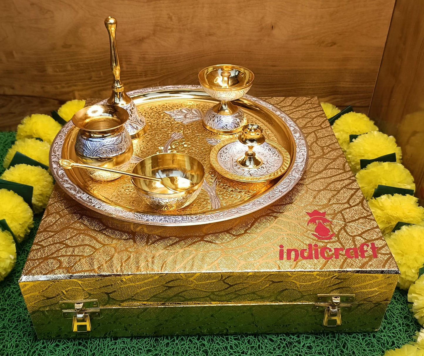 Gold & Silver Meenakari Pooja Thali Set