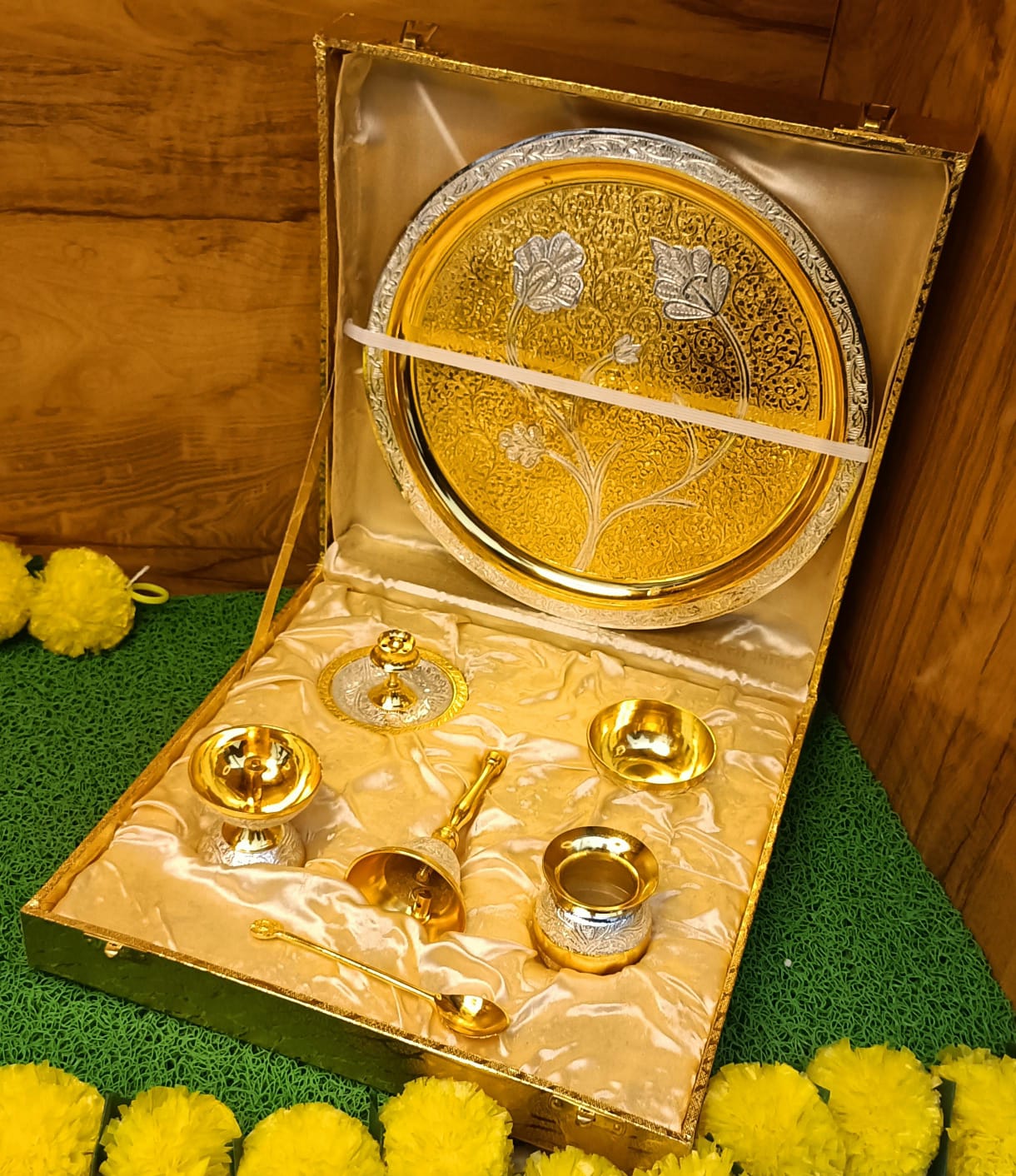 Gold & Silver Meenakari Pooja Thali Set