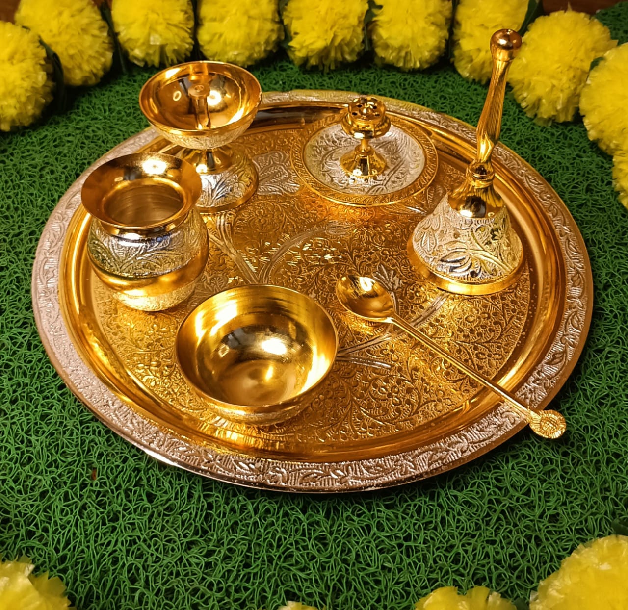 Gold & Silver Meenakari Pooja Thali Set