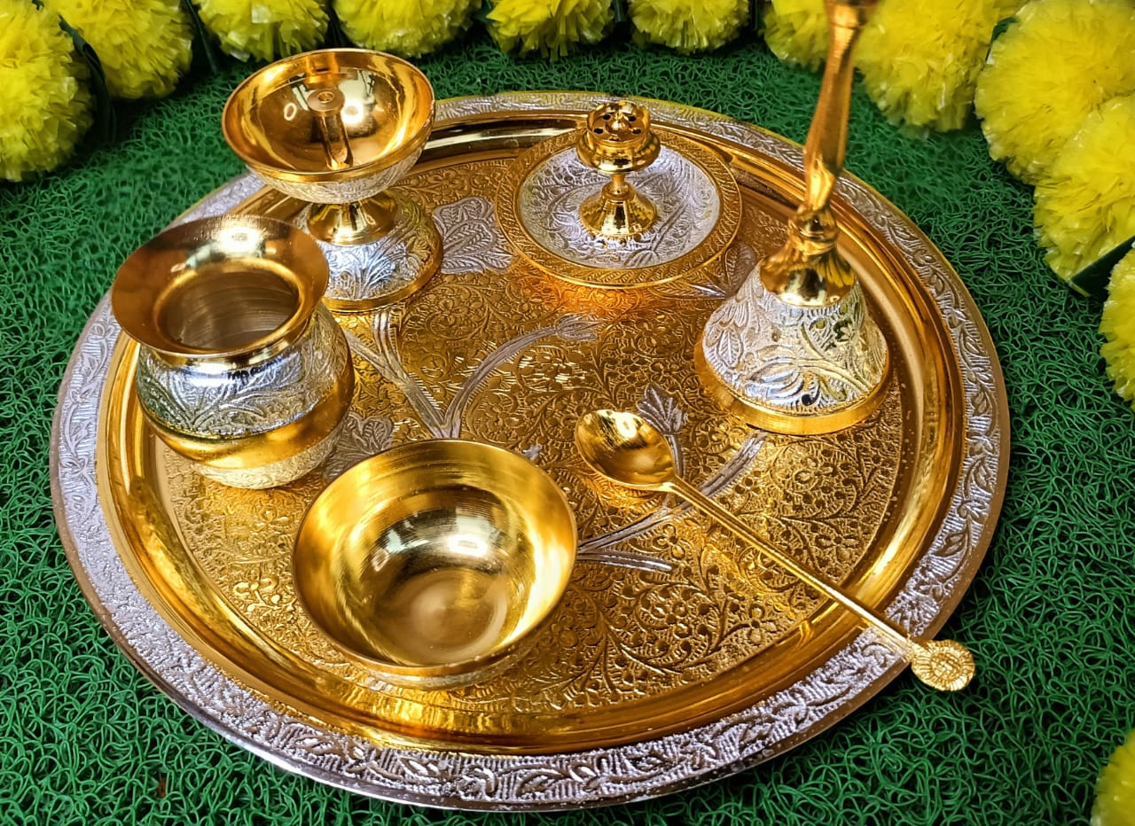 Gold & Silver Meenakari Pooja Thali Set