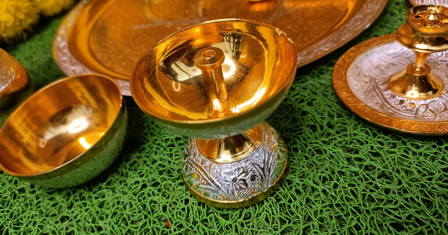 Gold & Silver Meenakari Pooja Thali Set