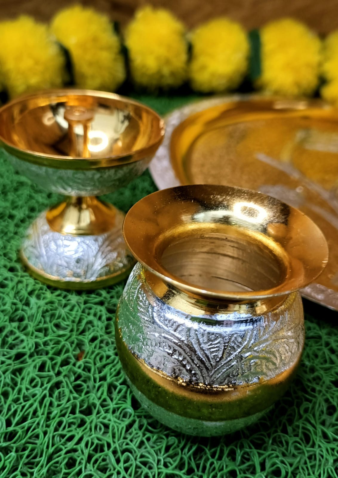 Gold & Silver Meenakari Pooja Thali Set