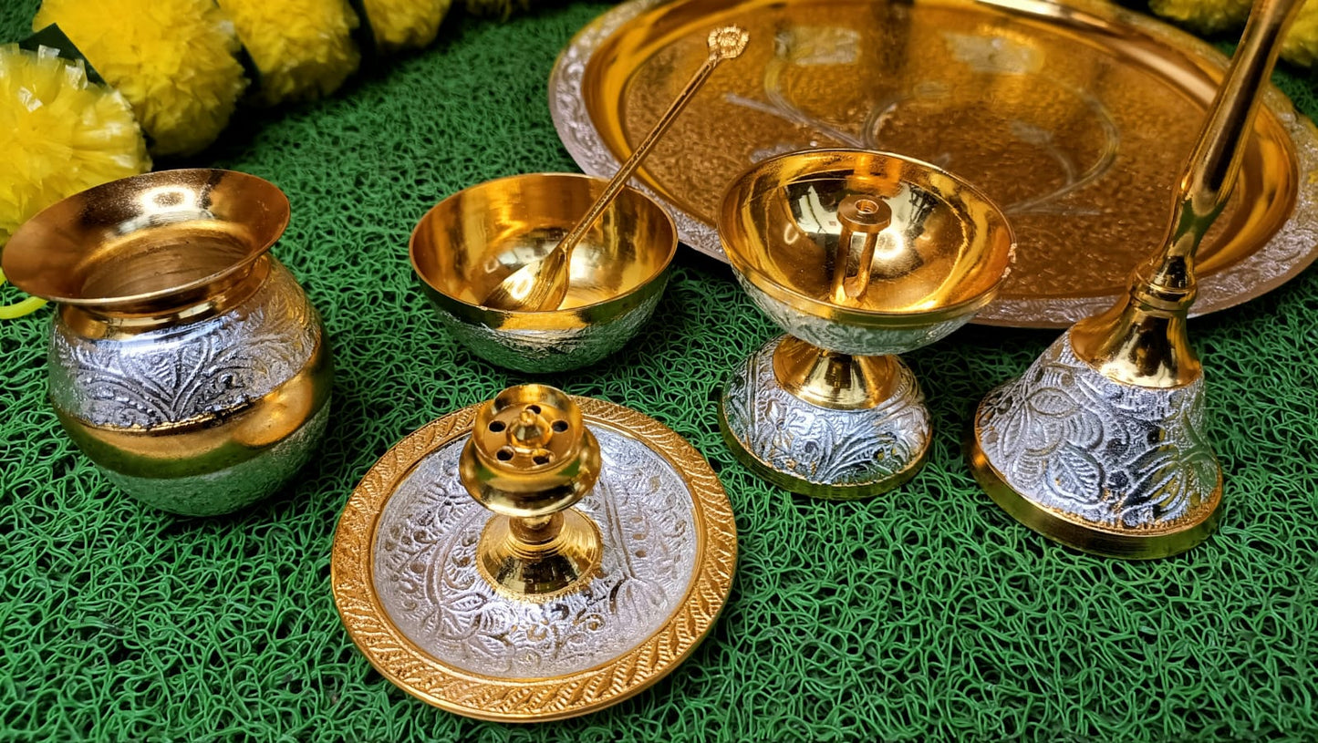 Gold & Silver Meenakari Pooja Thali Set