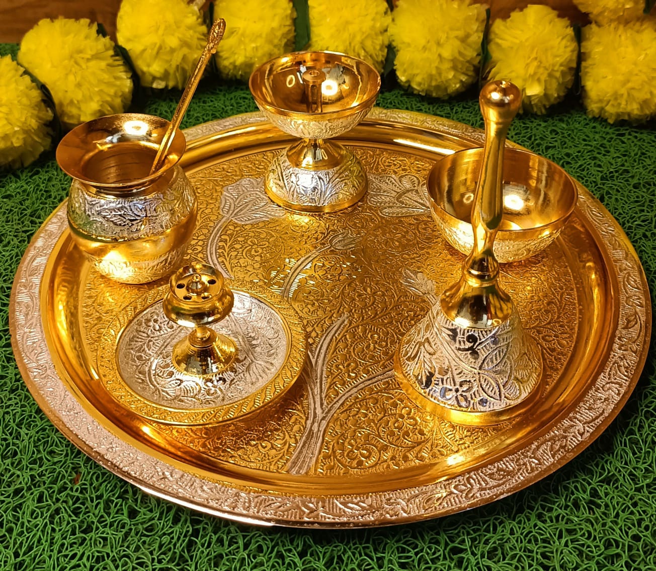 Gold & Silver Meenakari Pooja Thali Set