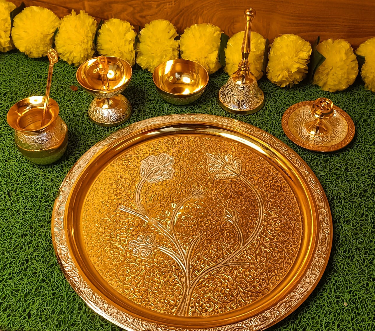 Gold & Silver Meenakari Pooja Thali Set