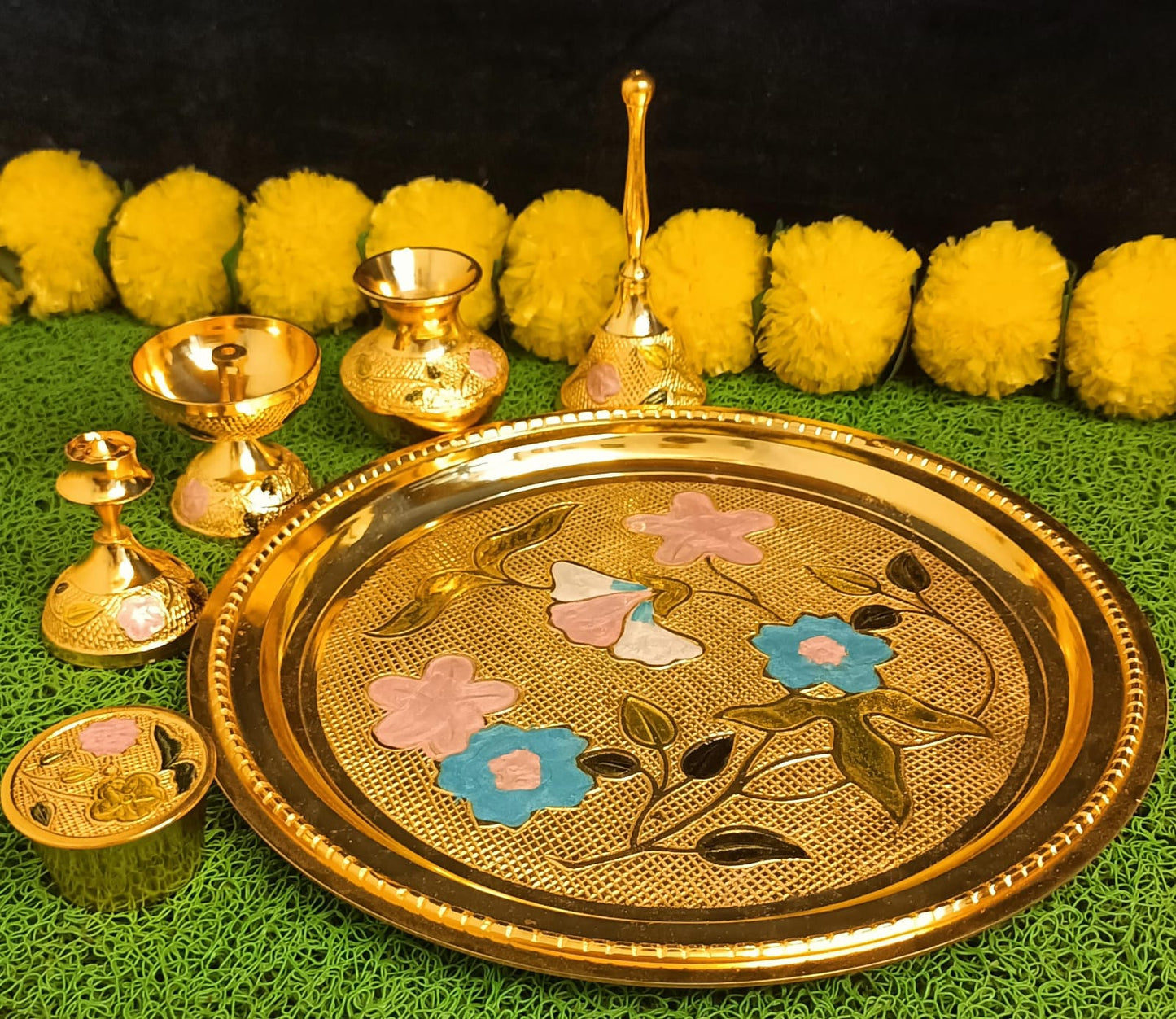 Floral Meenakari Pooja Thali set