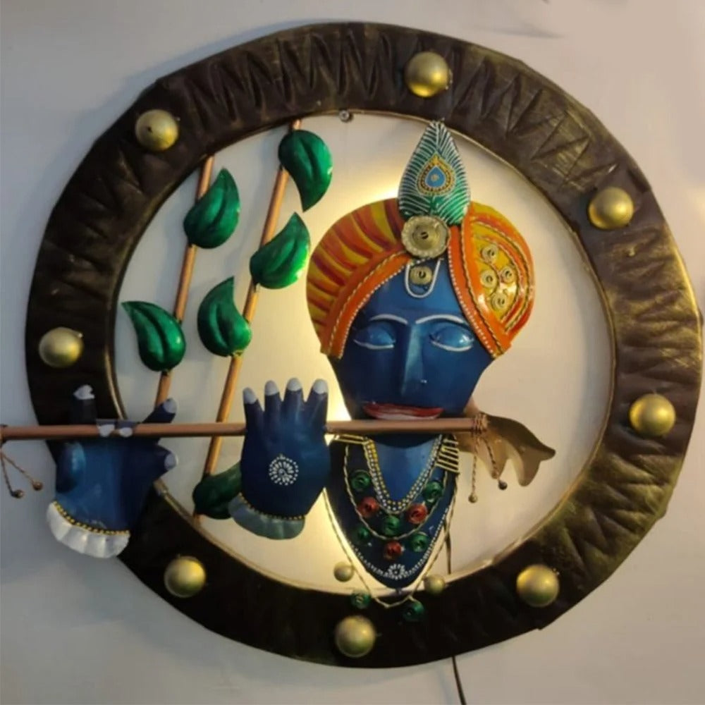 Metal wall art Home Decor Iron Krishna with Flute Wall Hanging