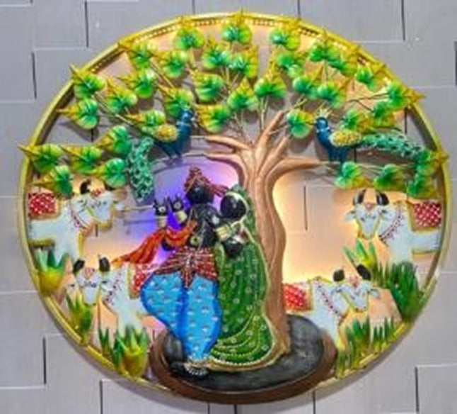 Metal wall art Home Decor Iron Radha Krishna with Flute LED Wall  Hanging