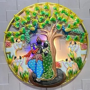 Metal wall art Home Decor Iron Radha Krishna with Flute LED Wall  Hanging