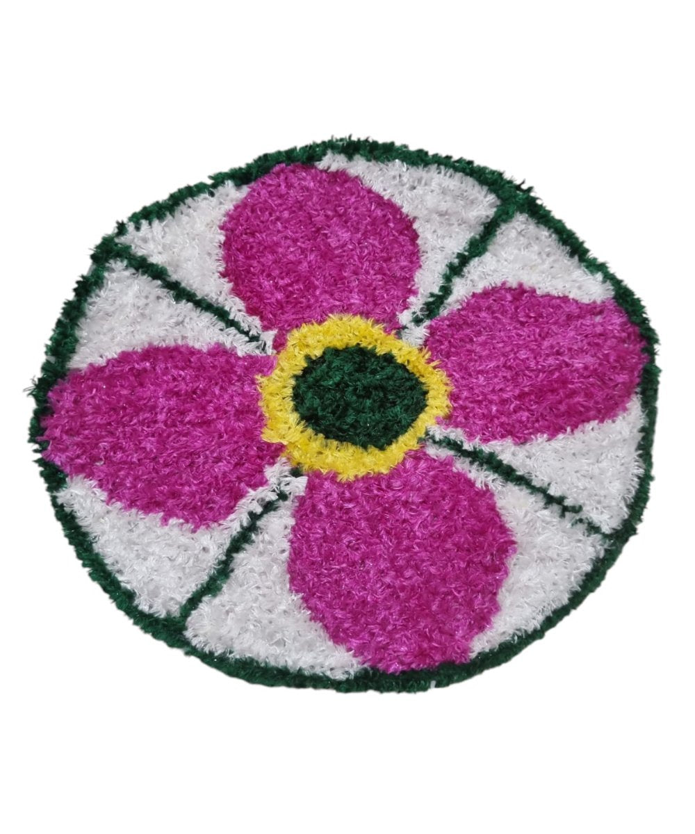 Pink White with Green Line Rangoli Mat 1 Ft