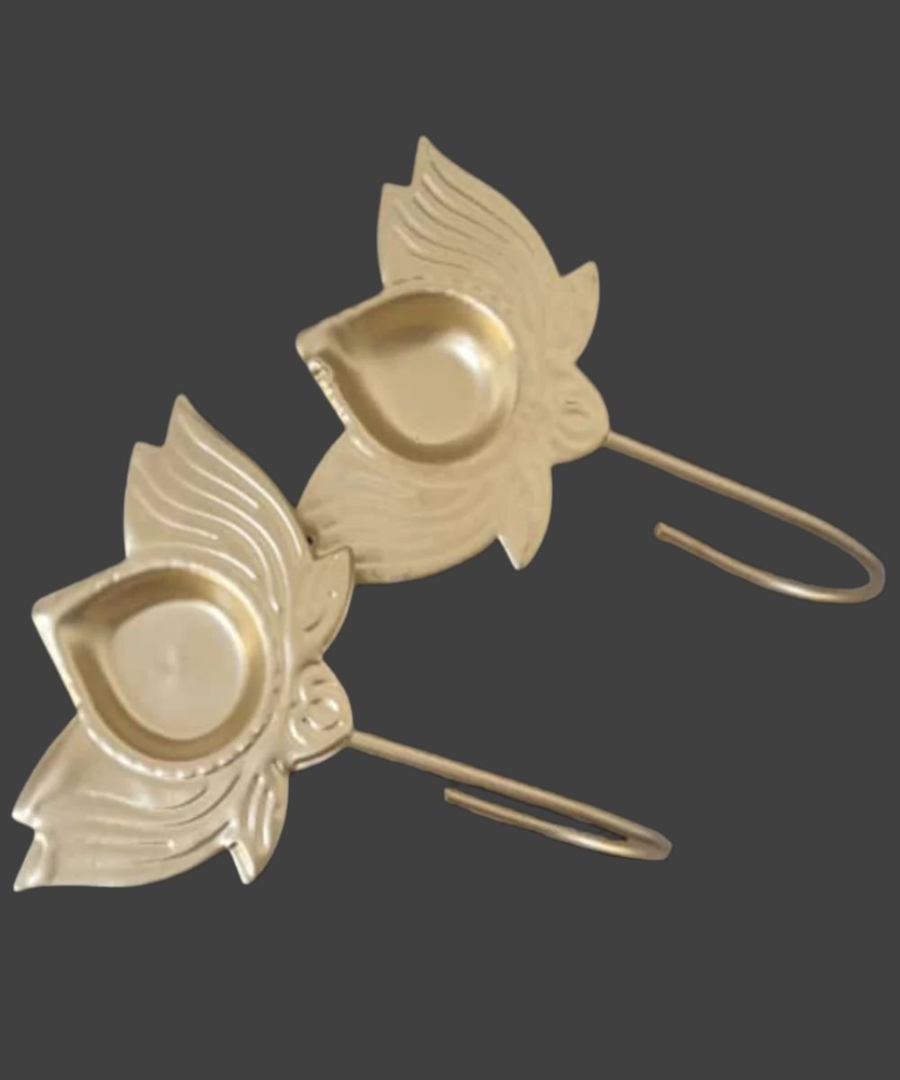 Gold Lotus With Handle Diya Set Of 2