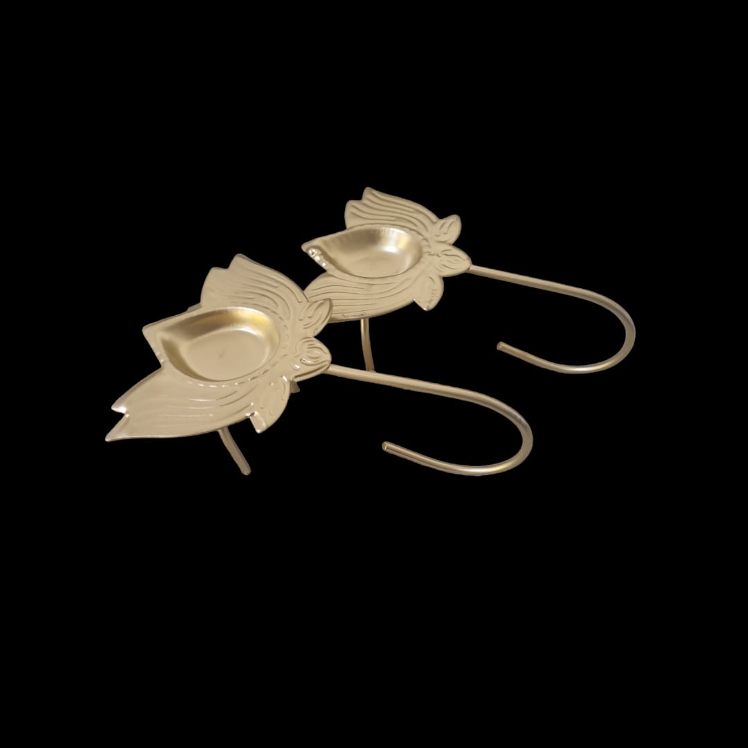 Gold Lotus With Handle Diya Set Of 2