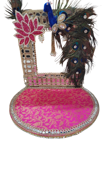 Designer Peacock Feather Backdrop Singhasan for Ganesha & Laddu Gopal