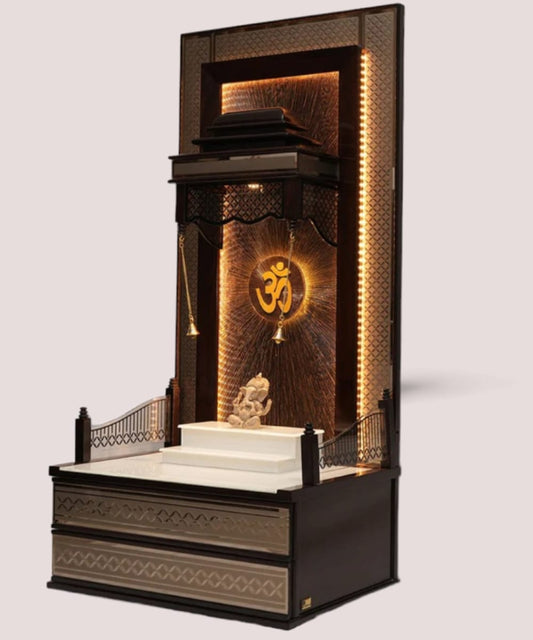 "Golden Peacock"Pooja Mandir(Double Drawer)